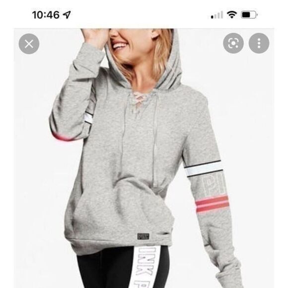 VS PINK LACE UP PULLOVER HOODIE S NEW - Picture 4 of 6